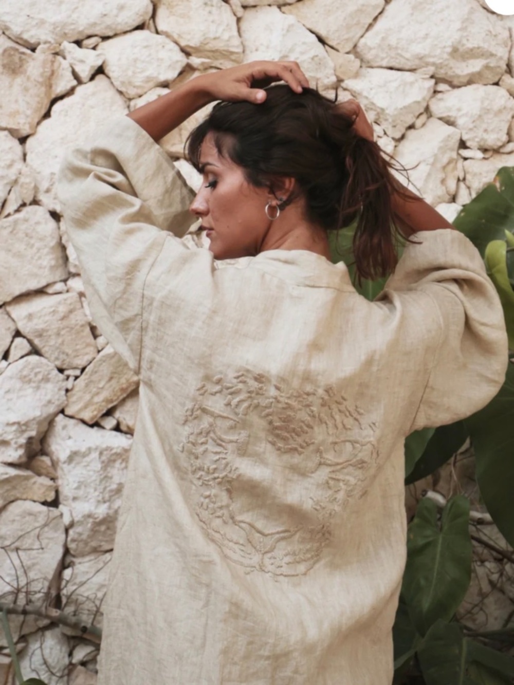 La Troupe Jaguar Kimono Embroidered Linen Natural Size m